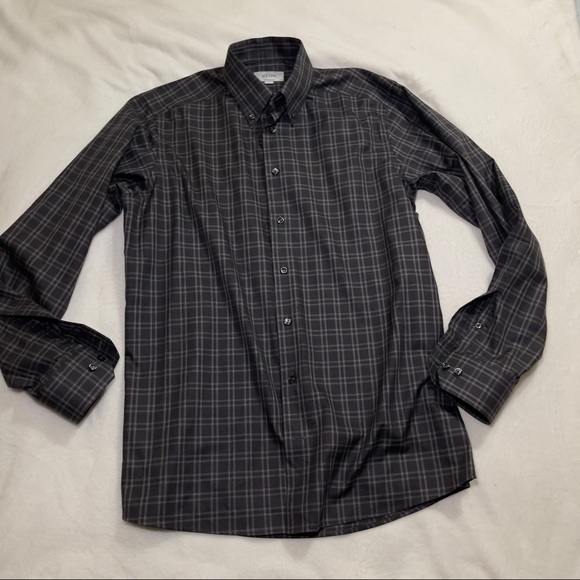 ETON Mens Grey Plaid Shirt Size L